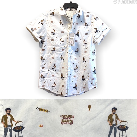 NWT Denim & Flower Dad Grilling Button Down 100% Cotton - Picture 1 of 14